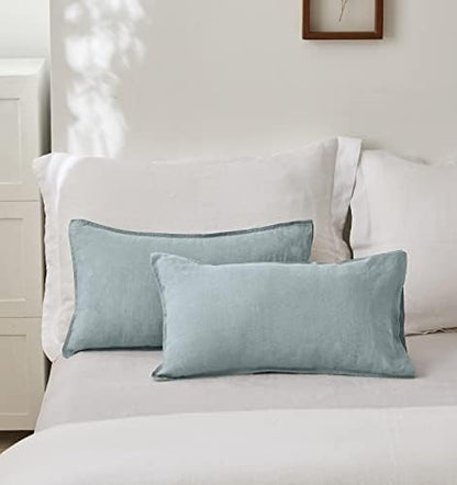 Simple&Opulence 100% Linen Lumbar Pillow Cover 12 x 20 Inches Set of 2 Rectangular Decorative Throw Cushion Cover for Couch Sofa Bed Living Room Office Soft Breathable Farmhouse - Dusty Blue