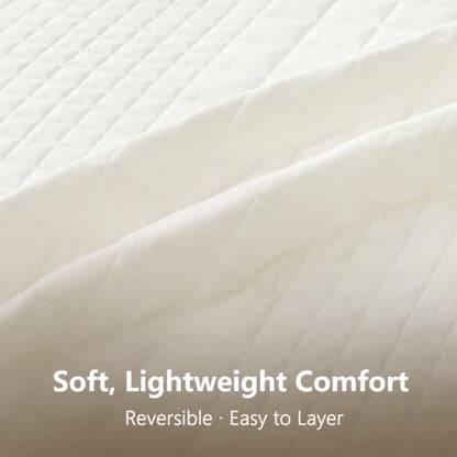 Oversized King Bedspreads 128x120, Grid Stitch, Cream