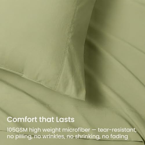 GOKOTTA 4 Piece Cal King Sheet Set - Soft, Breathable & Cozy - Olive Green