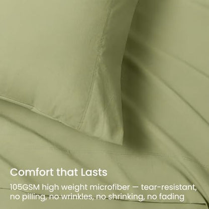 GOKOTTA 4 Piece Cal King Sheet Set - Soft, Breathable & Cozy - Olive Green