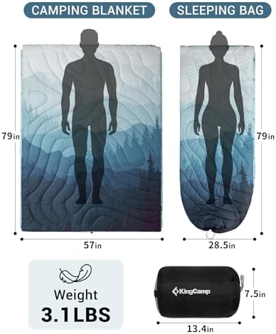 KingCamp Large Camping Blanket with Sherpa Lining, Cyan 79"x 57"