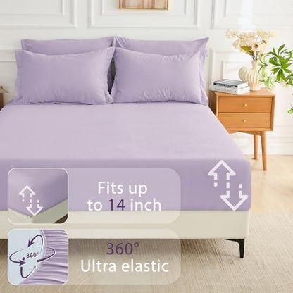 MUXHOMO 7 Pieces Oversized King Comforter Set, Soft Bed in a Bag Oversized King Size, All Season Bedding Set with Comforter, Flat Sheet, Fitted Sheet, Pillowcases & Shams, Lavender