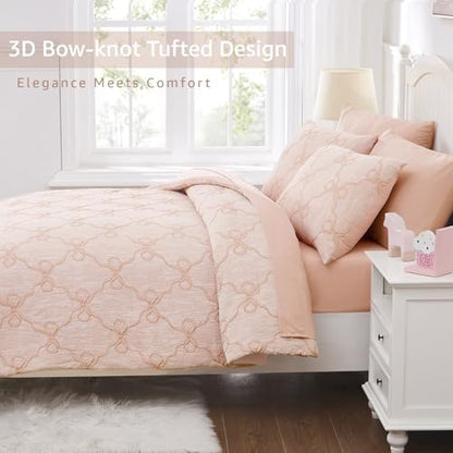 Full Size Comforter Sets with Sheets for Girls-7 Pieces Bow Bed in A Bag