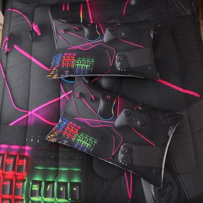 Gaming Comforter for Boys Teens,Game Bedding Sets Queen,Kids Gamer Comforter Set,Video Game Bedroom Bed Set Controller Duvet All Season 3 Piece