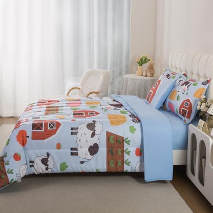 Farm Animal Bedding Twin 6 Pieces Kids Farmhouse Comforter Set