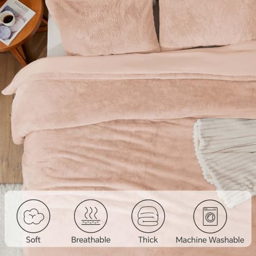 BEDELITE Faux Fur Queen Comforter Set Dusty Pink,Warm Comforter for Winter