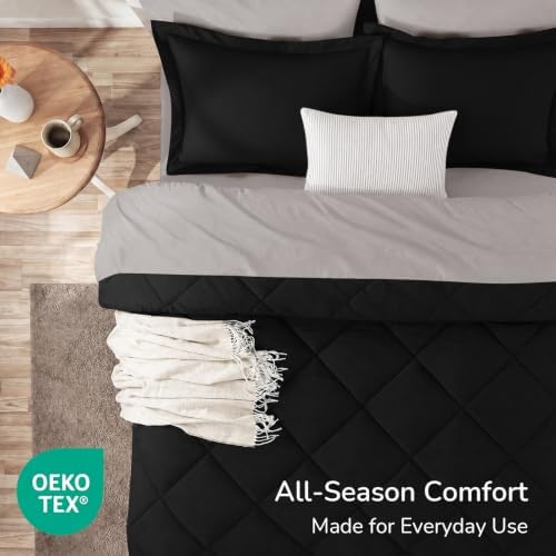 downluxe King Comforter Set Soft Reversible 7 Pieces, Black/Grey