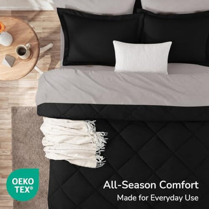 downluxe King Comforter Set Soft Reversible 7 Pieces, Black/Grey