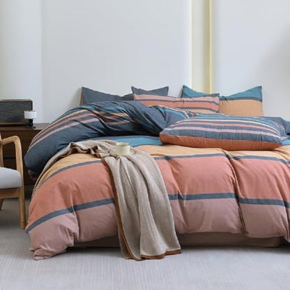 LifeTB Striped Comforter Set Queen Size Multi-Colored Stripes Pattern Comforter Fluffy Bed Set 3 Pieces Lightweight Bedding Comforter Modern Soft Patchwork Stripe Comforter Set with 2 Pillowcases