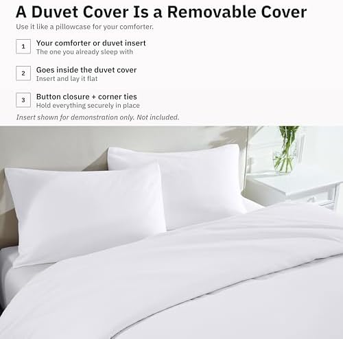 California Design Den Soft 100% Cotton Sateen Duvet Cover King Set, White
