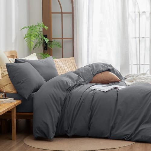 BESTOUCH Cotton Solid Duvet Cover Set Quiet Shade Grey Super King Plus