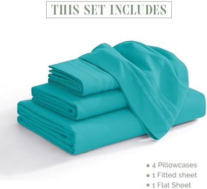 Elegant Comfort Luxury 4-Piece Bed Sheet Set - Luxury Bedding 1500 Premium Hotel Quality Microfiber, Wrinkle Resistant Cool & Breathable, Easy Elastic Fitted, King, Teal