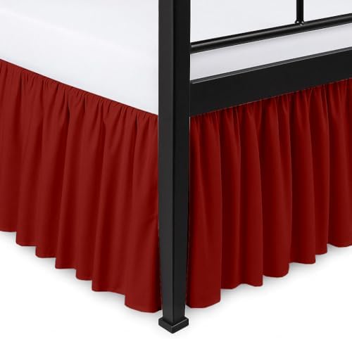 Ruffled Bed Skirt Split Corners with Platform, Tailored Fit Hotel Quality Wrinkle Free Ultra-Soft Microfiber Dust Ruffle, Upto 14 Inch Drop, Twin XL, Burgundy