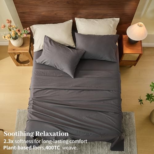 MEISHANG 100% French Linen Sheets Queen,6 Pcs,18-24" Extra Deep Pocket