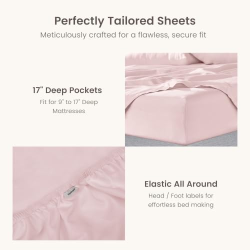 Bioweaves 100% Organic Cotton 1 King Size Fitted Sheet Only | 300 Thread Count Sateen Weave GOTS Certified with Deep Pocket - Blush Pink