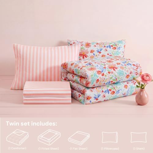 Twin XL Comforter Set with Sheets for Girls-5 Pieces Twin Bedding Sets