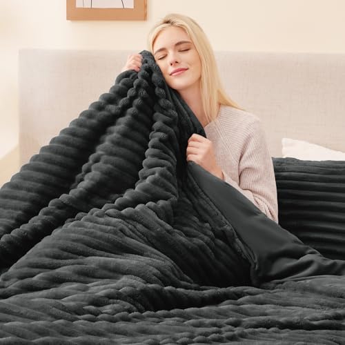 EXQ Home Fluffy Comforter Set King Size,3 Pieces Bed Set,Dark Grey