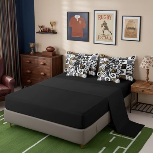 Erosebridal Football Sports Full Bedding Set - Geometric Patchwork Bed in a Bag,Rugby Comforter Sets with Sheets, 3D Ball Game 7 Pieces Bed Set Bedroom Decor