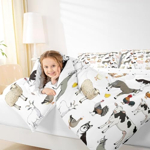 Feelyou Farm Animal Comforter Set Toddler Size Cute Animal Bedding Set for Kids Boys Girls Farm Theme Duvet Quilt Cartoon Bedroom Decor 2 Pcs with 1 Pillow Cases