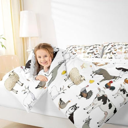 Feelyou Farm Animal Comforter Set Toddler Size Cute Animal Bedding Set for Kids Boys Girls Farm Theme Duvet Quilt Cartoon Bedroom Decor 2 Pcs with 1 Pillow Cases