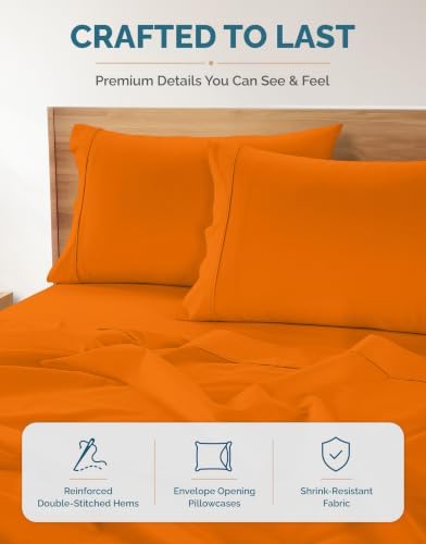 Casa Platino 100% Cotton Sheets Twin XL – Breathable Crisp Percale Twin XL Mattress Sheets with 2 Pillowcases, 15" Deep Pocket Fitted Sheet, Ultra Soft & Cozy Feel for Great Nights Sleep – Rust