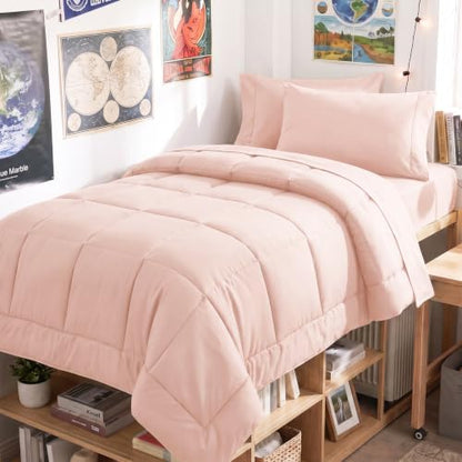 CozyLux Twin XL Comforter Set Blush Pink - 5 Pieces Twin XL Bed in a Bag
