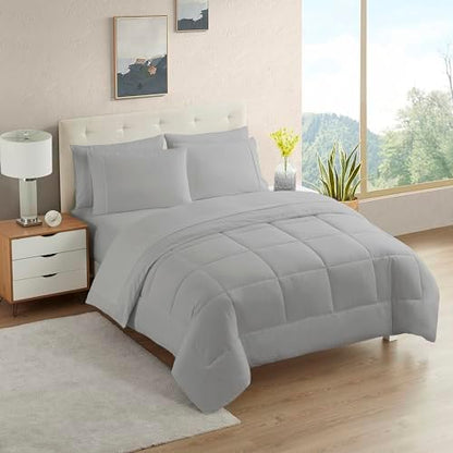 RV Short Queen Comforter Set for RV Camper - Comforter Set with Fitted & Flat Sheet, 4 Pillowcases - Tailored for RV Short Queen Beds - Cozy Essentials for Your RV Bedroom, Silver