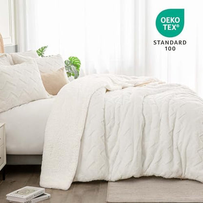 BEDELITE Fluffy Sherpa Queen Comforter Set,Beige