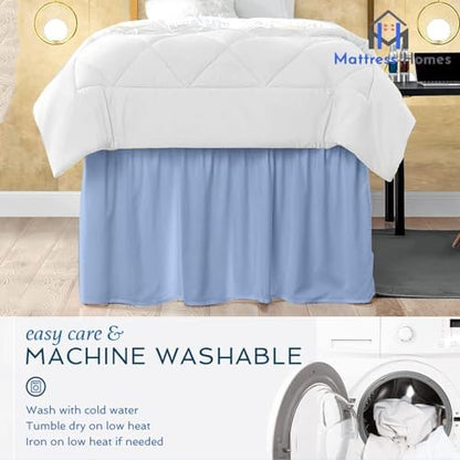 Mattress-Homes Ruffled Dorm Bed Skirt, Twin XL, 36-Inch Drop, Tailored with Split Corners, Light Blue Dust Ruffle for Lofted College Beds, Twin Extra Long Dorm Bedding Essential