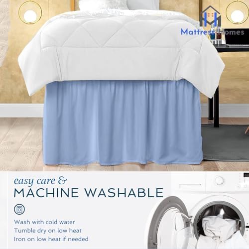 Mattress-Homes Ruffled Dorm Bed Skirt, Twin XL, 40-Inch Drop, Tailored with Split Corners, Light Blue Dust Ruffle for Lofted College Beds, Twin Extra Long Dorm Bedding Essential