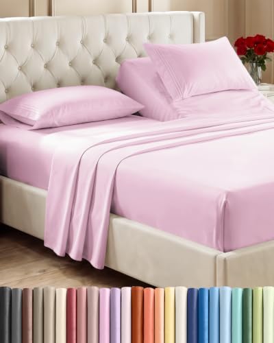 Flex Top Split Head King 4 Piece Sheet Set - Soft & Breathable - Light Pink