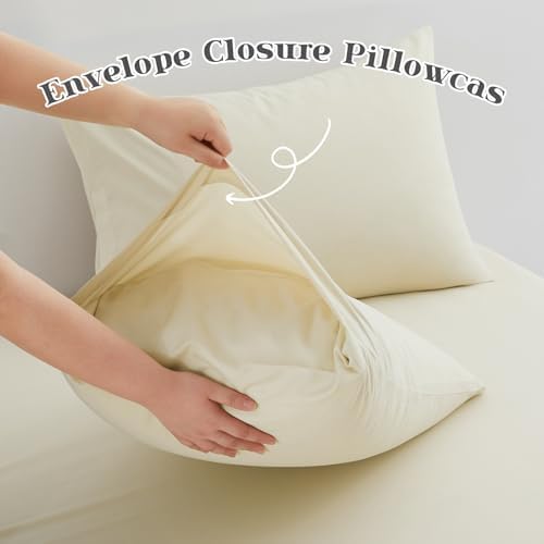 P Pothuiny 5-Piece Split King Sheets Set, Beige Soft Microfiber Fabric
