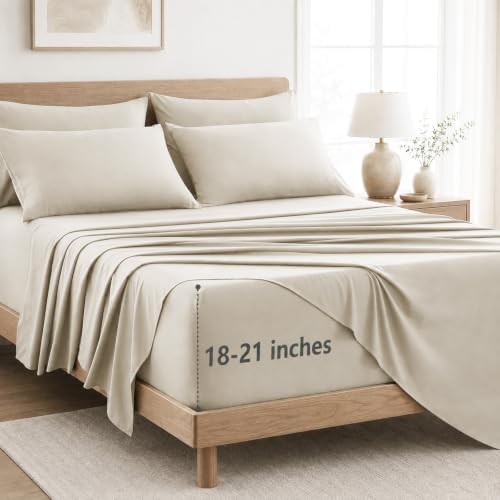 CozyLux Cal King Sheet Set 6-Piece, 21-Inch Deep Pocket, Soft Brushed Feel