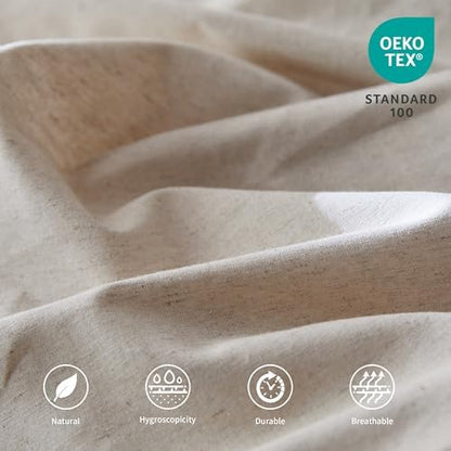 BISELINA French Linen Pleated Bed Skirt, 18" Tailored Draped Natural Linen-Cotton Blend Basic Dust Border Soft Comfort Farmhouse Bedding (18" Queen, Linen)