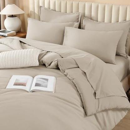 Litanika Oatmeal California King Comforter with Sheets - 7 Pcs Bed in a Bag