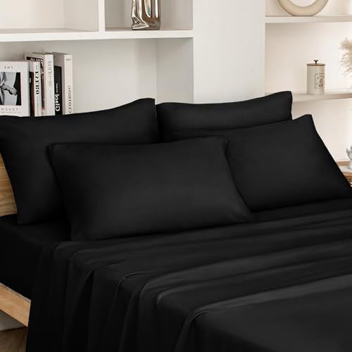 HOMEIDEAS Full Size Bed Sheets - 6 Piece Set (Black) - Extra Soft Brushed Microfiber 1800 Bedding Sheets, Deep Pocket, Wrinkle & Fade Free