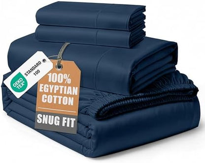 LANE LINEN California King Sheets 100% Egyptian Cotton Sateen - Estate Blue