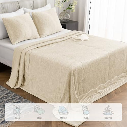 CHOSHOME Cooling Comforter Cooling Blanket, Q-Max 0.45 Cool Sleeping Summer Blanket for Hot Sleeper Night Sweats, Queen 90" x 90", Beige