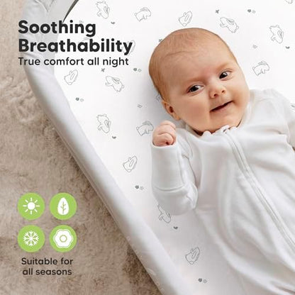 2pk Organic Baby Bassinet Sheets Boys, Girls, Fitted Sheet (Bunnies)