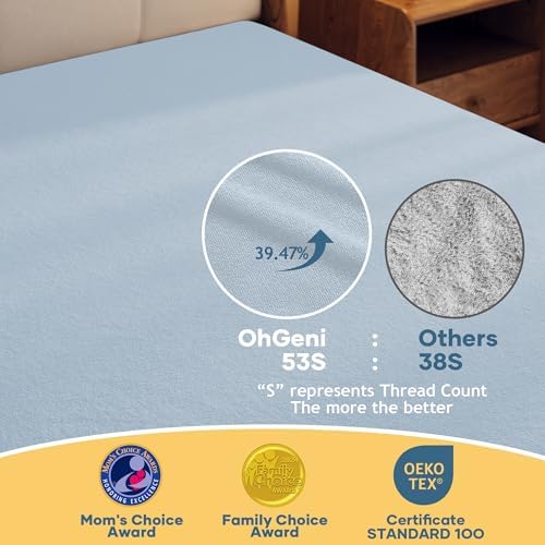 OhGeni Waterproof Mattress Protector, Queen Size Mattress Pad Fitted with Deep Pocket 6"-18", Breathable Noiseless Soft, Washable Dirt-Proof Mattress Cover, Blue, More Than 99 pcs fibers, Daybed Cover
