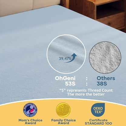 OhGeni Waterproof Mattress Protector, Queen Size Mattress Pad Fitted with Deep Pocket 6"-18", Breathable Noiseless Soft, Washable Dirt-Proof Mattress Cover, Blue, More Than 99 pcs fibers, Daybed Cover