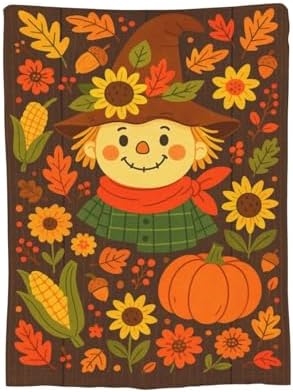 Fall Scarecrow Blanket Super Soft Warm Fluffy Fleece Flannel Farmhouse Autumn Throw Blanket Cozy Fuzzy Plush Thanksgiving Stuff Bedding Blankets Gifts for Women Kids Boys Girls Adults 60"X50"