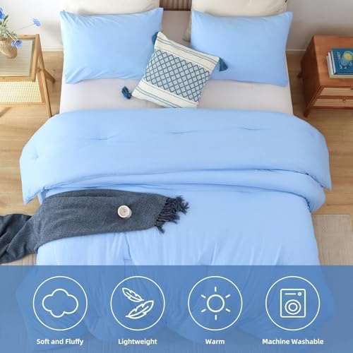 ROSGONIA King Size Comforter Set, Light Blue, 3 Pieces Soft Bedding Quilt