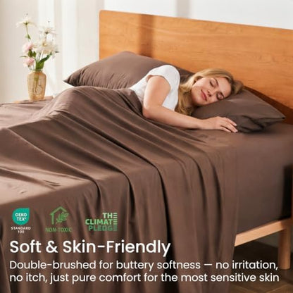 GOKOTTA 3 Piece Twin XL Sheet Set - Soft, Breathable & Cozy - Brown