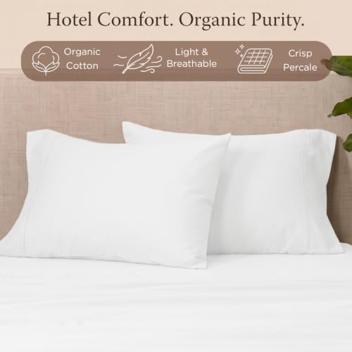Threadmill Organic Cotton Standard Pillowcases, Percale, White, 2-Piece