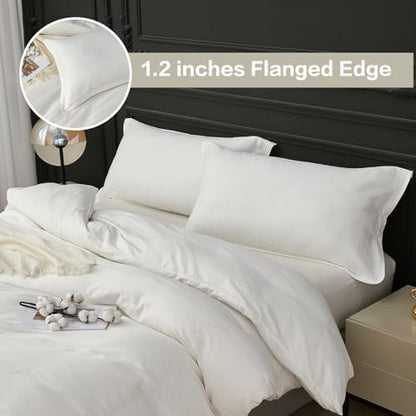 SAPHREAS White Duvet Cover Set Full Size 100% Cotton, Soft Bedding Comforter Cover Organic with Zipper Closure & Corner Ties, Comforter Not Included