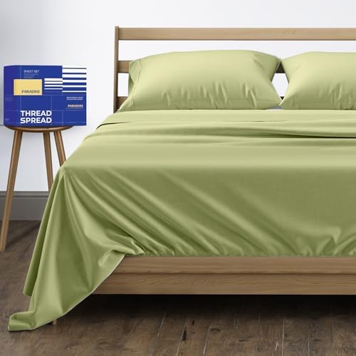 THREAD SPREAD Full Size Bed Sheets, Luxury 1000 Series Paradise Collection 100% Egyptian Cotton Sheets Full Size Set (4 PC, Sage Green), Silky Soft, Cooling, Sateen, 16" Deep Pocket Hotel Sheet Set