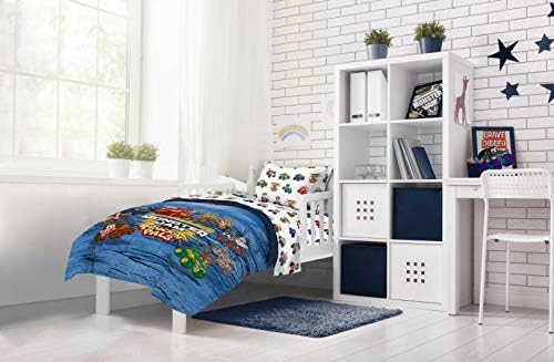 Monster Jam Toddler Size Comforter Set 4 Piece Kids Bedding for Boys, Blue