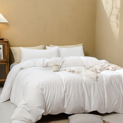 FOSSA Duvet Cover Set 100% Washed Cotton Linen Feel King