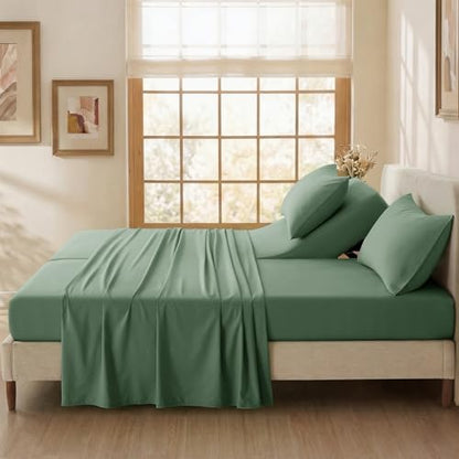 P Pothuiny 5-Piece Split King Sheets Set, Sage Green Soft Microfiber Fabric
